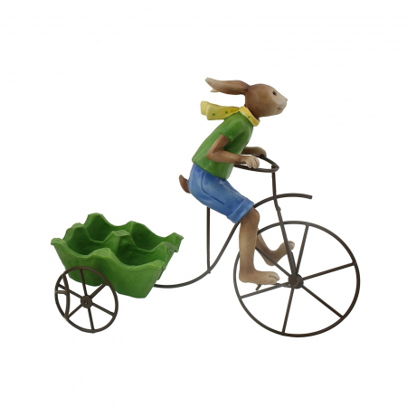 Decoratiuni pentru Casa - Decoratiune Paste suport oua cu iepuras pe bicicleta, 24 cm, verde - KidMania.ro