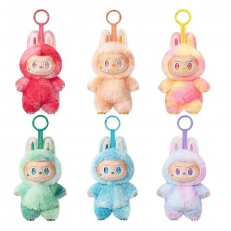 Figurine - Figurina Labubu Have a seat, personaj surpriza cu hainuta si sunete, 19 cm, multicolor - KidMania.ro
