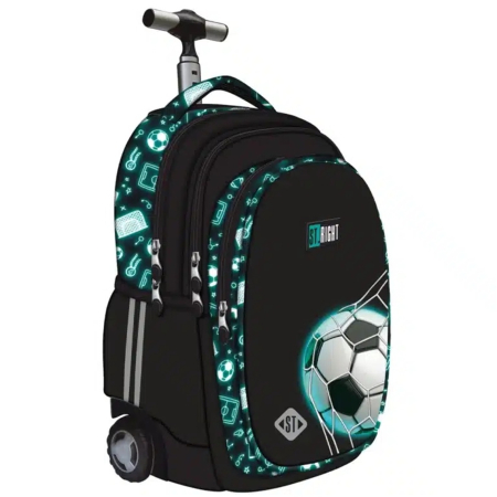 Ghiozdan Troler ST.Right, colectia Neon Football, TB01, roti silicon, 44x32x25 cm - KidMania.ro