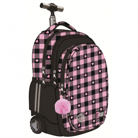 Rechizite - Ghiozdan Troler ST.Right, colectia Pink Checkered, TB01, roti silicon, 44x32x25 cm - KidMania.ro