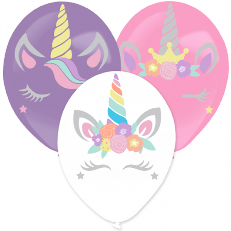 Baloane - Kit 3 baloane latex Unicorn cu stikere, 35 cm
