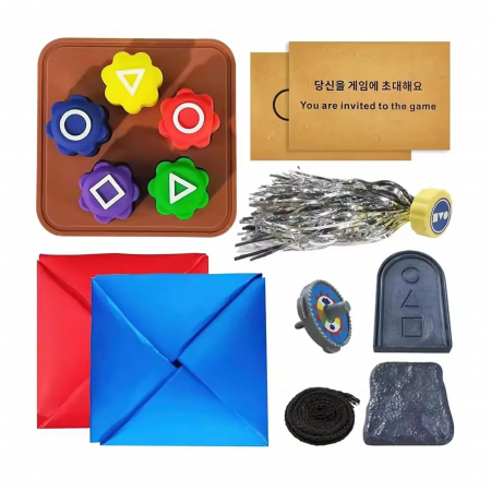 Jocuri educative - Set 5 jocuri traditionale coreene KidMania® din Squid Game pentru copii: Gong-gi, Ddakji, Jebi Chagi, Biseokchigi, Paeng-y - KidMania.ro