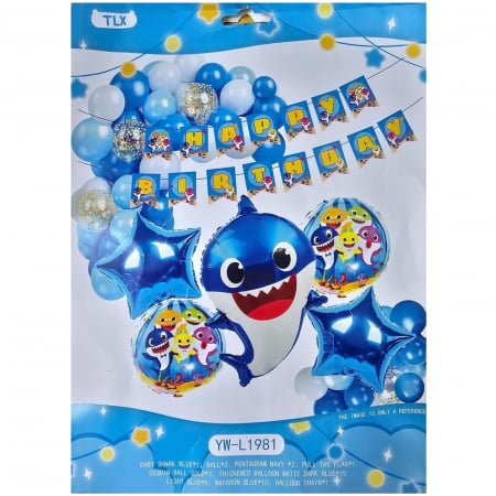 Arcade Baloane - Set arcada cu baloane Baby Shark - Happy Birthday, KidMania®, 41 bucati - KidMania.ro
