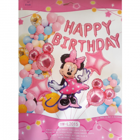 Set arcada cu baloane Minnie Mouse - Happy Birthday, KidMania®, 52 bucati - KidMania.ro