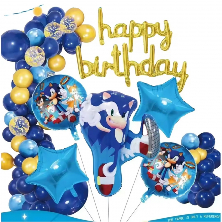Baloane - Set arcada cu baloane Sonic - Happy Birthday, KidMania®, 48 bucati - KidMania.ro