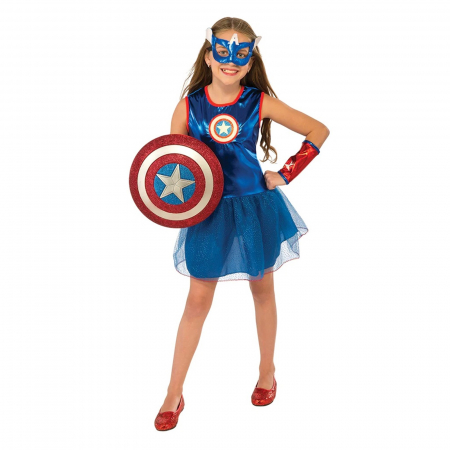Costume pentru Fete - Set costum Captain America KidMania® si scut cu sunete si lumini pentru fete - KidMania.ro