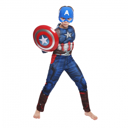 Set costum clasic cu muschi Captain America si scut pentru baiat [0]
