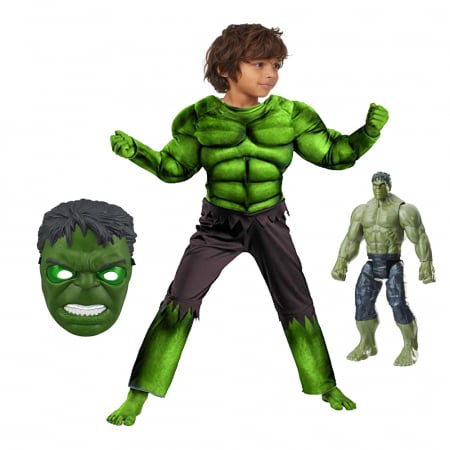 Set costum Hulk clasic cu muschi si figurina cu sunete pentru baieti [0]
