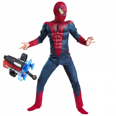 Costume Supereroi - Set costum Spiderman cu muschi si lansator ventuze pentru baieti