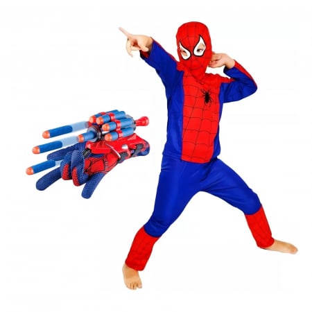 Costume pentru Baieti - Set costum Spiderman KidMania® si lansator cu ventuze din burete pentru copii - KidMania.ro