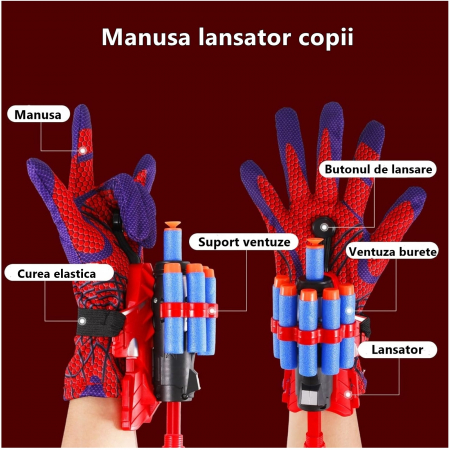 Set doua manusi lansator Spiderman cu ventuze din burete KidMania® pentru copii - KidMania.ro [2]