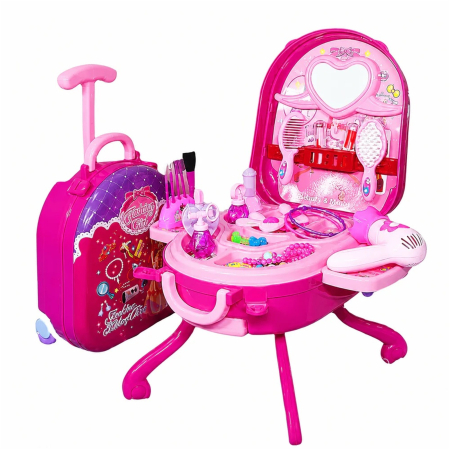 Jucarii educative - Set Machiaj de jucarie pentru fete, valiza 2 in 1 transformabila, 36 piese, 3+, roz - KidMania.ro