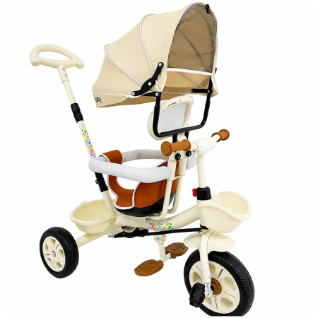 Tricicleta Evolutiva KD-X06 pentru copii, cu scaun rotativ 360°, pozitie de somn si roti din cauciuc, 9 luni – 6 ani, bej - KidMania.ro [5]