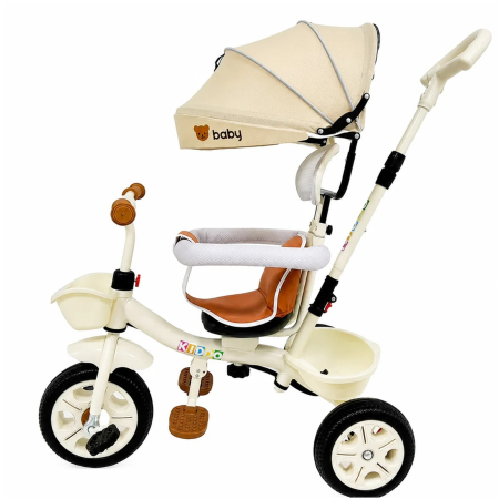Tricicleta Evolutiva KD-X06 pentru copii, cu scaun rotativ 360°, pozitie de somn si roti din cauciuc, 9 luni – 6 ani, bej - KidMania.ro [2]