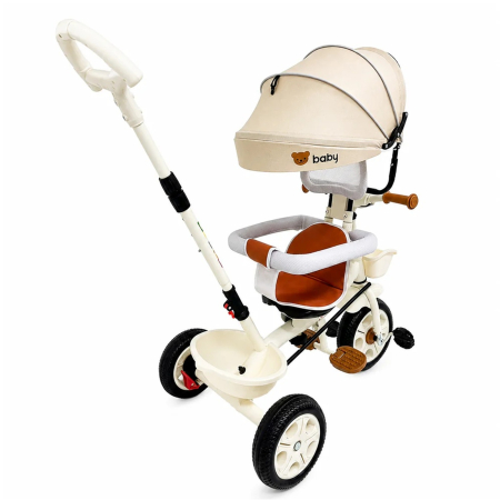 Trotinete - Tricicleta Evolutiva KD-X06 pentru copii, cu scaun rotativ 360°, pozitie de somn si roti din cauciuc, 9 luni – 6 ani, bej - KidMania.ro