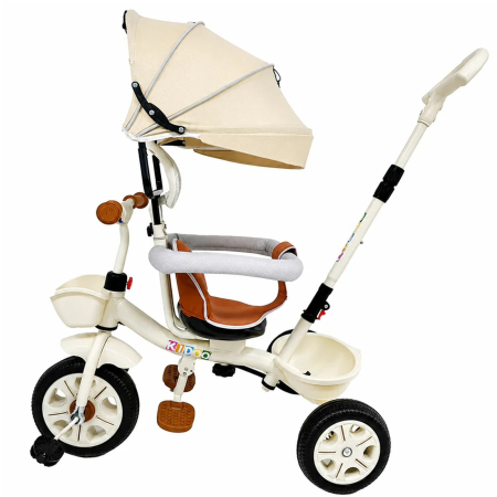 Tricicleta Evolutiva KD-X06 pentru copii, cu scaun rotativ 360°, pozitie de somn si roti din cauciuc, 9 luni – 6 ani, bej - KidMania.ro [3]