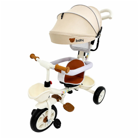 Tricicleta Evolutiva KD-X06 pentru copii, cu scaun rotativ 360°, pozitie de somn si roti din cauciuc, 9 luni – 6 ani, bej - KidMania.ro [1]
