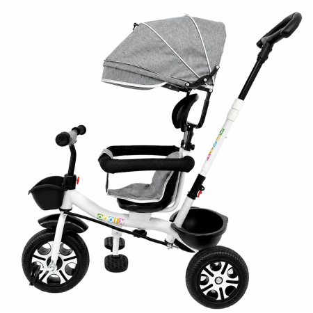 Tricicleta Evolutiva KD-X06 pentru copii, cu scaun rotativ 360°, pozitie de somn si roti din cauciuc, 9 luni – 6 ani, gri - KidMania.ro [2]