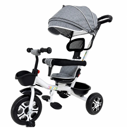 Tricicleta Evolutiva KD-X06 pentru copii, cu scaun rotativ 360°, pozitie de somn si roti din cauciuc, 9 luni – 6 ani, gri - KidMania.ro [1]