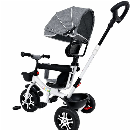 Tricicleta Evolutiva KD-X06 pentru copii, cu scaun rotativ 360°, pozitie de somn si roti din cauciuc, 9 luni – 6 ani, gri - KidMania.ro [5]
