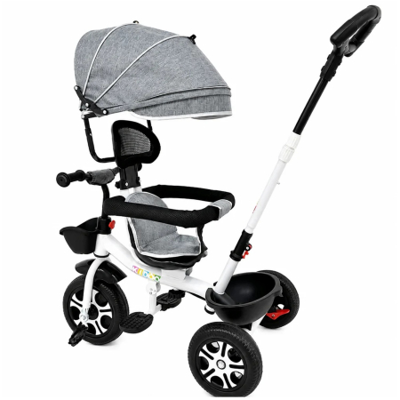 Trotinete - Tricicleta Evolutiva KD-X06 pentru copii, cu scaun rotativ 360°, pozitie de somn si roti din cauciuc, 9 luni – 6 ani, gri - KidMania.ro