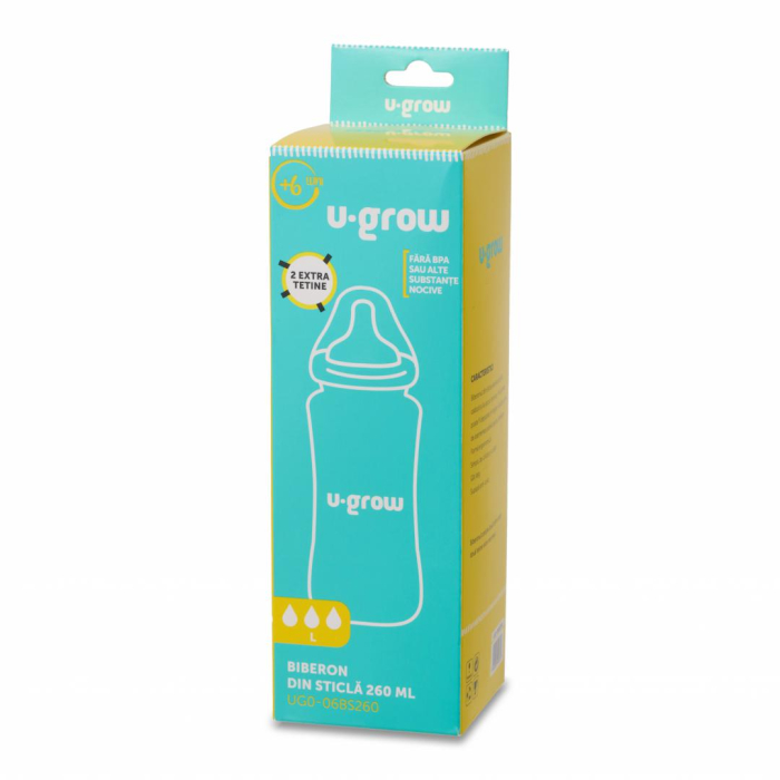 Biberon de sticla 260 ml+2 tetine extra, U-Grow [4]