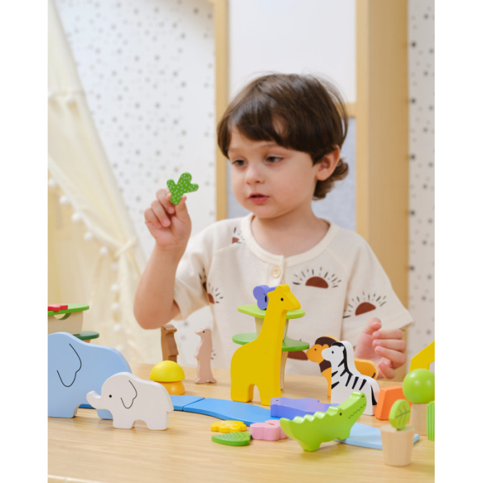 Blocuri din lemn colorate Povesti Tropicale (55 piese), Viga [4]