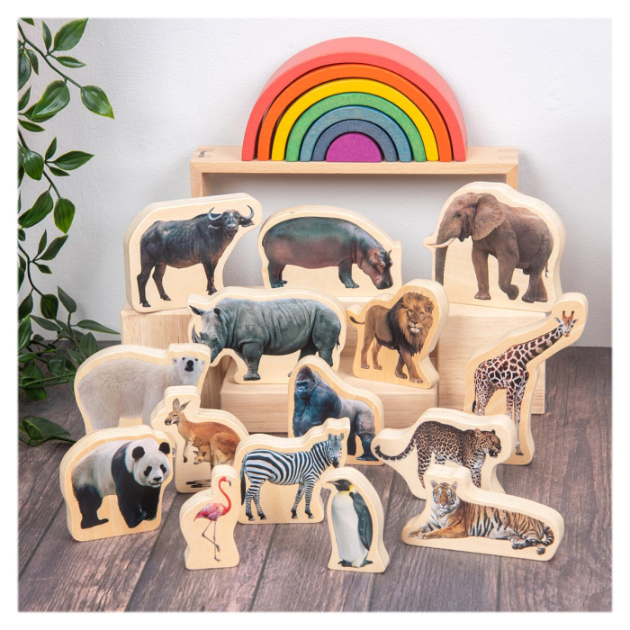 Blocuri din lemn cu Animale salbatice, 15 piese, TickiT [5]
