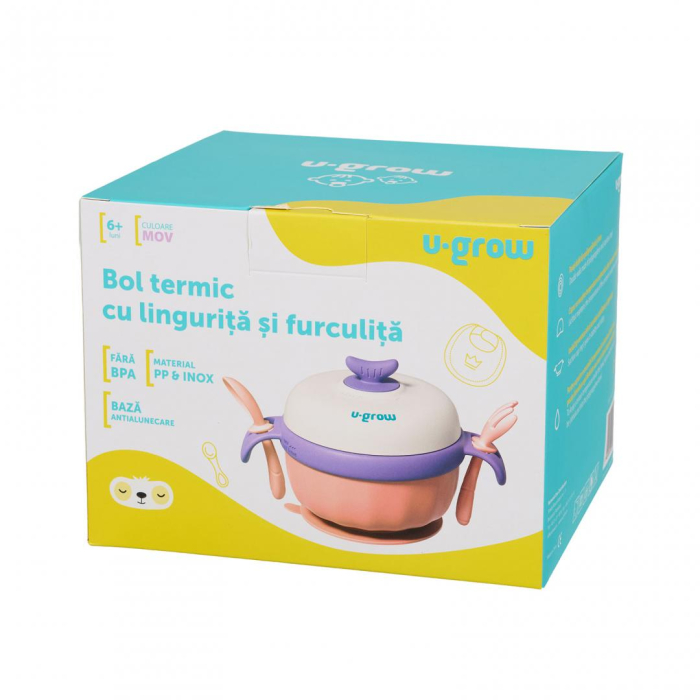 Bol termic , lingurita si furculita , baza antialunecare, mov, U-Grow [6]