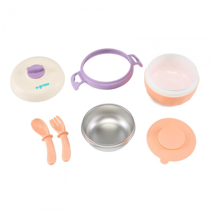 Bol termic , lingurita si furculita , baza antialunecare, mov, U-Grow [4]