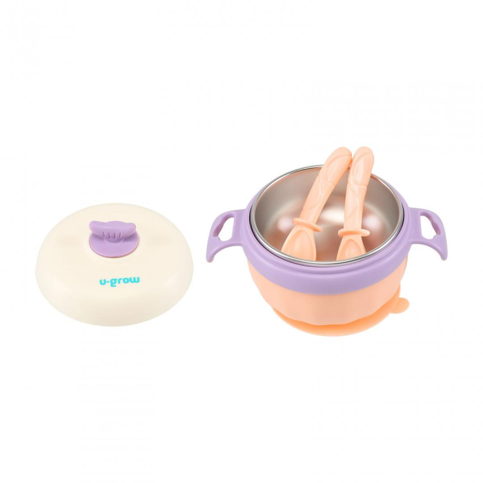 Bol termic , lingurita si furculita , baza antialunecare, mov, U-Grow [3]