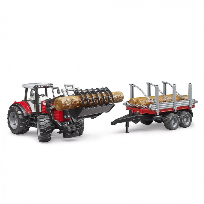 Bruder - Tractor Massey Ferguson 7480 Cu Incarcator Frontal Si Remorca Pentru Lemne [5]