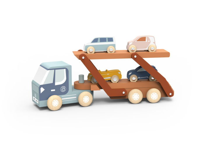 Camion transportor cu 4 masinute din lemn, Speedy Monkey [2]