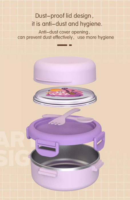 Caserola termica cu lingurita si furculita, mov, U-Grow [5]