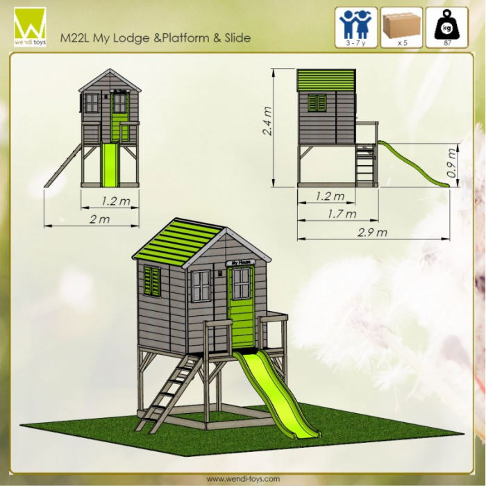 Casuta de gradina Lime Lodge cu platforma si tobogan (M22L) [3]
