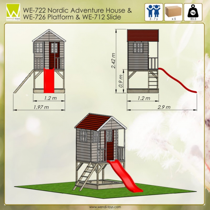Casuta de gradina Nordic Adventure House cu platforma cu loc pentru nisip si tobogan (M8) [4]