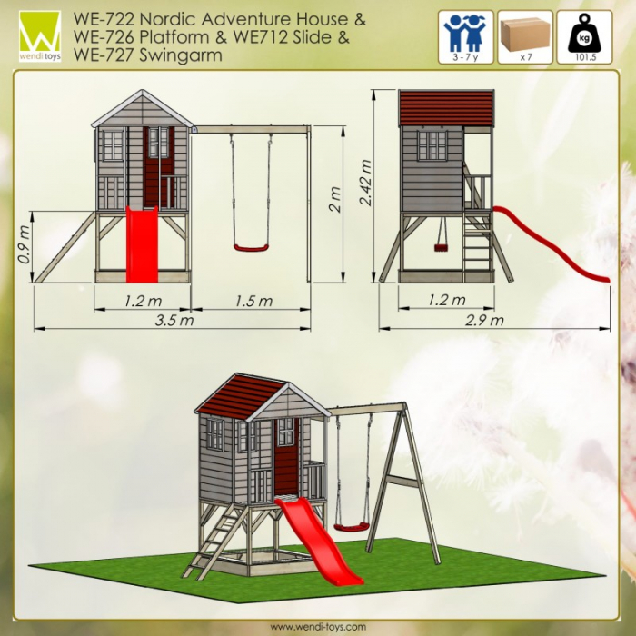 Casuta de gradina Nordic Adventure House cu platforma cu loc pentru nisip, tobogan si leagan (M10) [2]