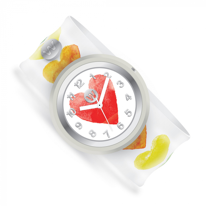 Ceas analog pentru copii cu bratara din silicon slap-on, Inimi colorate [2]