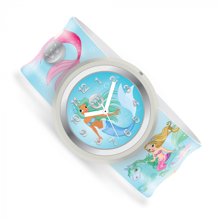 Ceas analog pentru copii cu bratara din silicon slap-on, Petrecerea sirenelor [2]