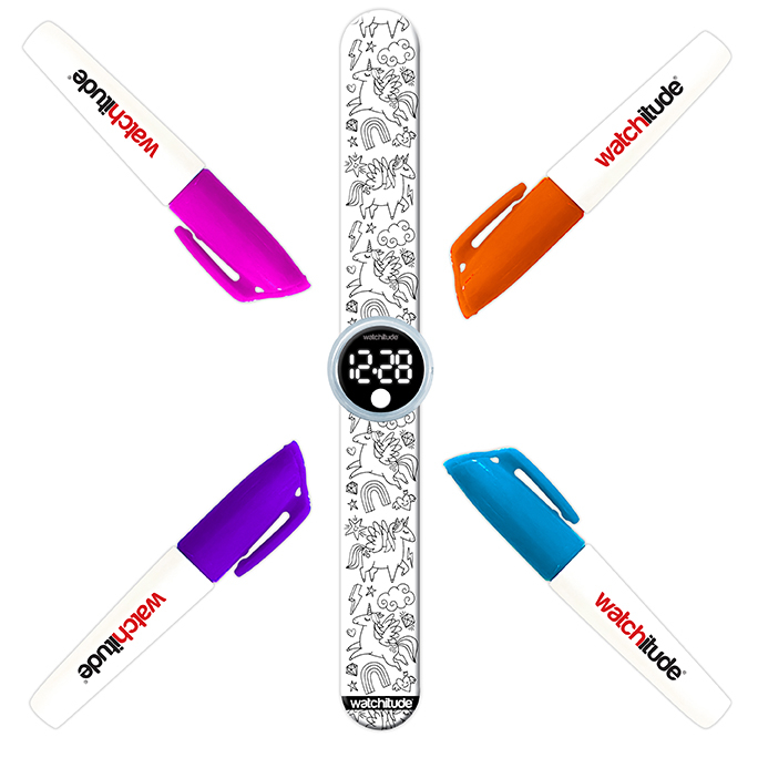Ceas digital pentru copii model unicorni, cu bratara recolorabila, din silicon slap-on [1]