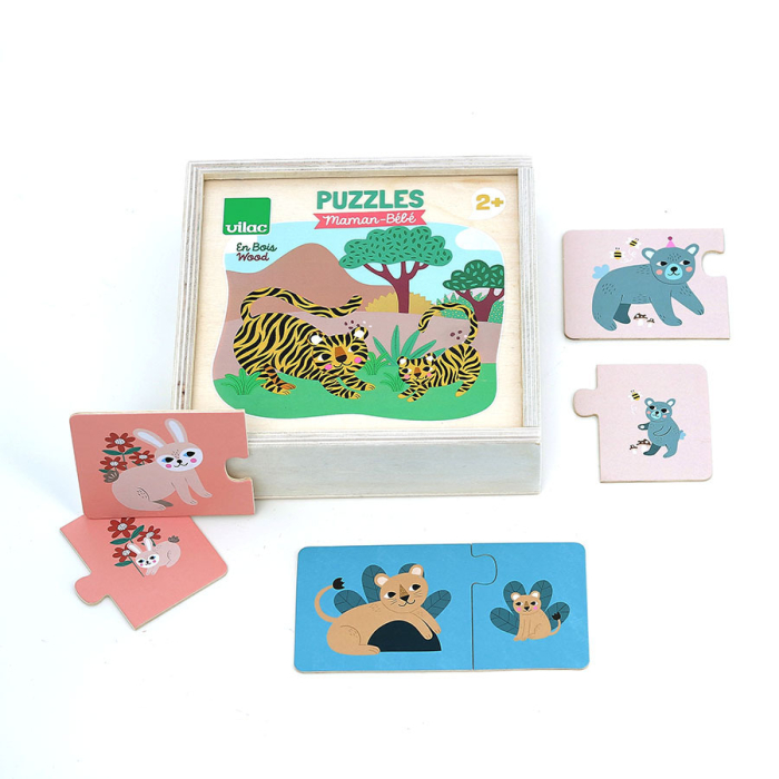 Cutie 12 Puzzle din lemn cu animale - Mama si Puiul - Vilac [6]