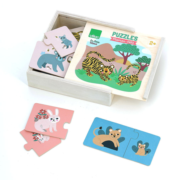 Cutie 12 Puzzle din lemn cu animale - Mama si Puiul - Vilac [2]