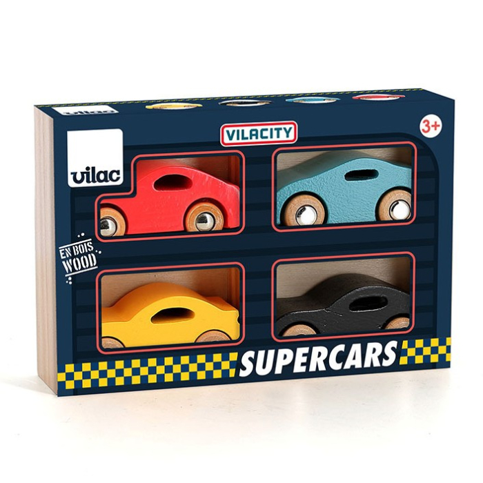 Cutie cu 4 masinute de cursa din lemn - Vilac [1]