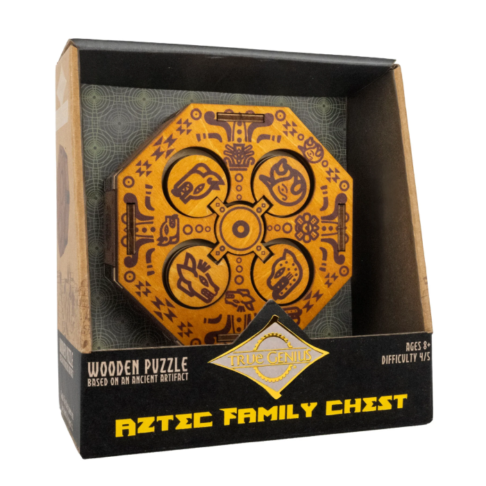 Cutie puzzle IQ din lemn cu compartiment secret - Aztec Family Chest [2]