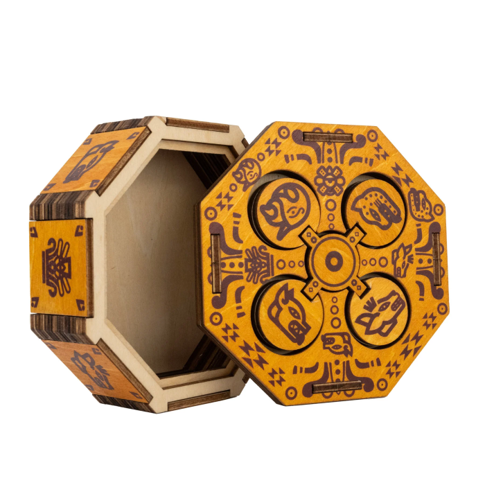 Cutie puzzle IQ din lemn cu compartiment secret - Aztec Family Chest [4]