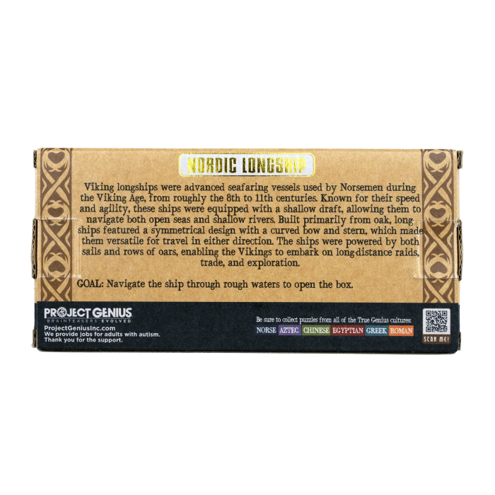 Cutie puzzle IQ din lemn cu mecanism secret - Nordic Longship Secret Box [3]