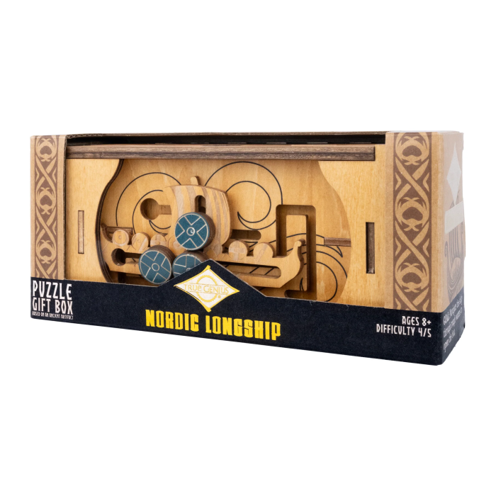 Cutie puzzle IQ din lemn cu mecanism secret - Nordic Longship Secret Box [5]