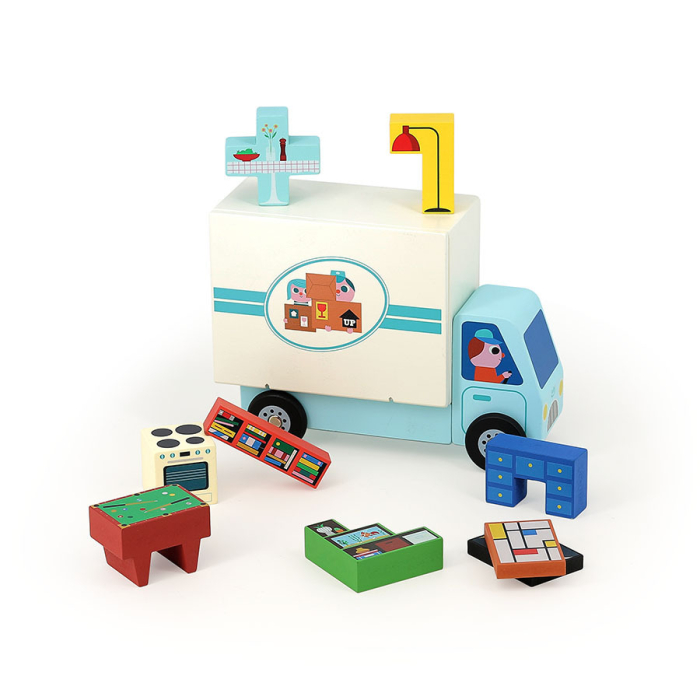 Joc de logica - Camion de mutari cu mobilier din lemn - Vilac [4]