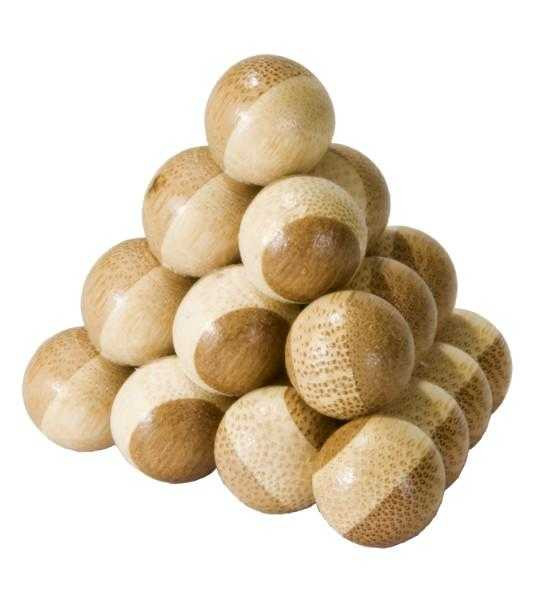 Joc logic IQ din lemn bambus Pyramid, cutie metal [1]