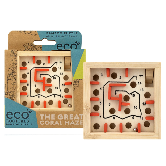 Joc logic IQ labirint din bambus cu bila metalica - The Great Coral Maze [2]